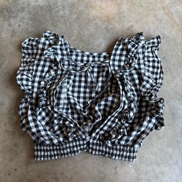 Black & white gingham crop top with ruffle sleeves - Size medium - Picture 7 of 7